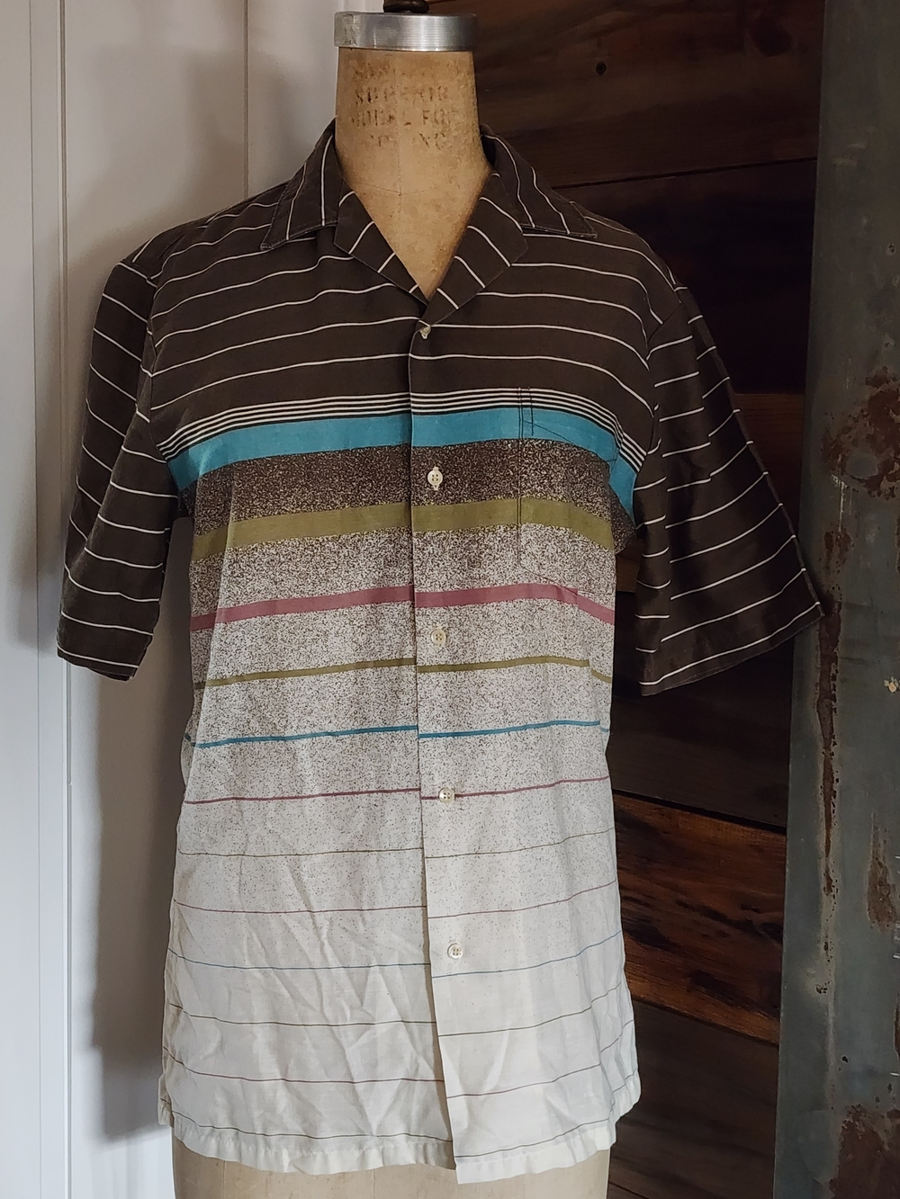 Vintage 80's Casual Striped Short-Sleeve Button-Down Shirt